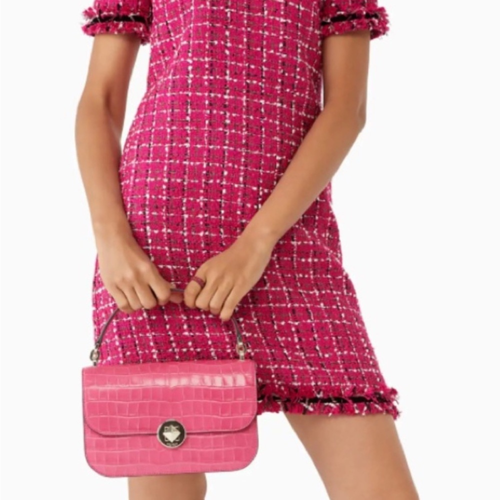 ♠️Kate Spade Audrey Croc Embossed Leather Flap Crossbody Satchel Bag, Pink NWT